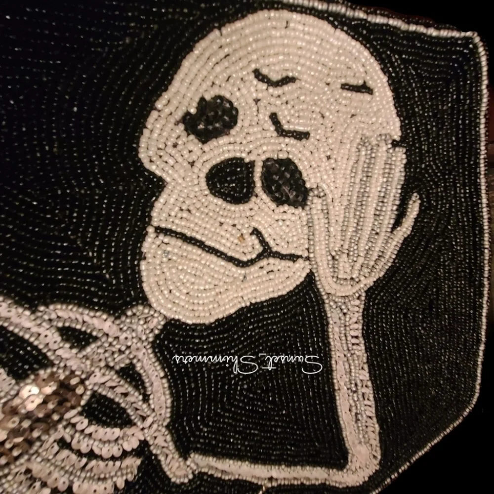 GOTH Halloween SKELETON in COFFIN Spider Web Beaded TABLE RUNNER Centerpiece New